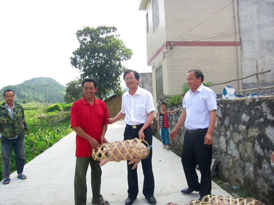 何传添为农户发放猪苗 何传添为农户发放猪苗