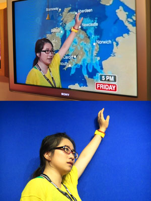 学生哥李净尘客串天气播报员。 学生哥李净尘客串天气播报员。